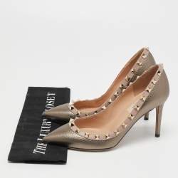 Pre Owned حذاء كعب عالي فالنتينو مقدمة مدببة روكستد جلد وردي فاتح مقاس 36.5