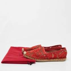 Pre Owned Valentino Red Lace Espadrille Flats Size 40