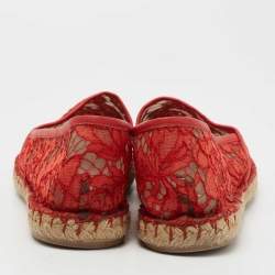 Pre Owned Valentino Red Lace Espadrille Flats Size 40