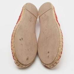 Pre Owned Valentino Red Lace Espadrille Flats Size 40