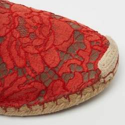 Pre Owned Valentino Red Lace Espadrille Flats Size 40