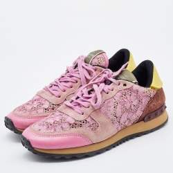 Pre Owned Valentino Multicolor Leather, Suede and Lace Rockrunner Low Top Sneakers Size 39