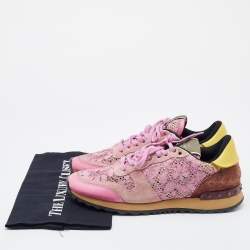 Pre Owned Valentino Multicolor Leather, Suede and Lace Rockrunner Low Top Sneakers Size 39