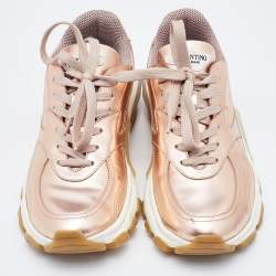 Pre Owned Valentino Metallic Rose Gold Leather Bounce Sneakers Size 38.5