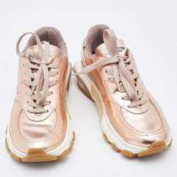 Pre Owned Valentino Metallic Rose Gold Leather Bounce Sneakers Size 38.5