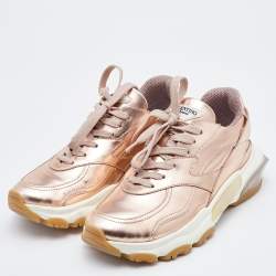 Pre Owned Valentino Metallic Rose Gold Leather Bounce Sneakers Size 38.5