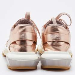 Pre Owned Valentino Metallic Rose Gold Leather Bounce Sneakers Size 38.5
