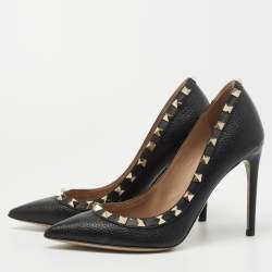 Pre Owned Valentino Black Leather Rockstud Pumps Size 36