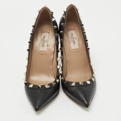 Pre Owned Valentino Black Leather Rockstud Pumps Size 36