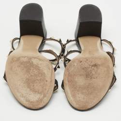 Pre Owned Valentino Black Leather Rockstud Slide Sandals Size 36.5