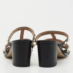 Pre Owned Valentino Black Leather Rockstud Slide Sandals Size 36.5