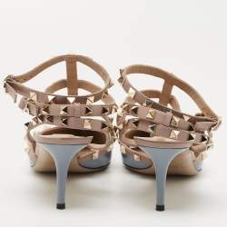 Pre Owned Valentino Blue/Beige Patent and Leather Rockstud Pumps Size 41