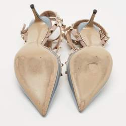 Pre Owned Valentino Blue/Beige Patent and Leather Rockstud Pumps Size 41