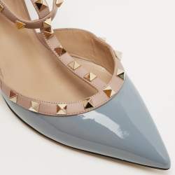 Pre Owned Valentino Blue/Beige Patent and Leather Rockstud Pumps Size 41