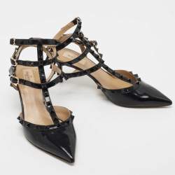 Pre Owned Valentino Black Patent Rockstud Caged Pumps Size 41