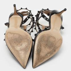 Pre Owned Valentino Black Patent Rockstud Caged Pumps Size 41