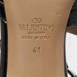 Pre Owned Valentino Black Patent Rockstud Caged Pumps Size 41