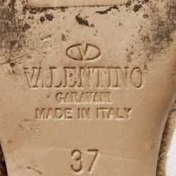 Pre Owned Valentino Brown Leather Rockstud Espadrille Wedge Sandals Size 37