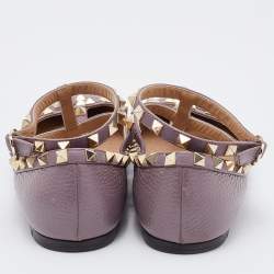 Pre Owned Valentino Pale Pink Leather Rockstud Ankle Strap Ballet Flats Size 38.5