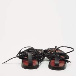 Valentino Black Perforated Leather Ankle Tie Sandals Size 38