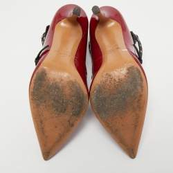 Pre Owned Valentino Tricolor Patent and Leather Love Latch Ankle Wrap Pumps Size 38.5