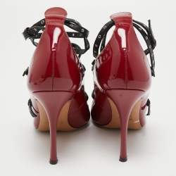 Pre Owned Valentino Tricolor Patent and Leather Love Latch Ankle Wrap Pumps Size 38.5