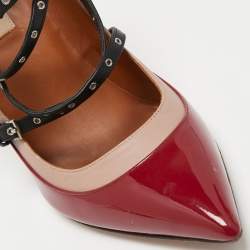 Pre Owned Valentino Tricolor Patent and Leather Love Latch Ankle Wrap Pumps Size 38.5