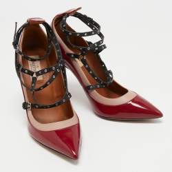 Pre Owned Valentino Tricolor Patent and Leather Love Latch Ankle Wrap Pumps Size 38.5