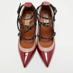 Pre Owned Valentino Tricolor Patent and Leather Love Latch Ankle Wrap Pumps Size 38.5