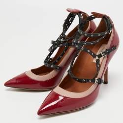 Pre Owned Valentino Tricolor Patent and Leather Love Latch Ankle Wrap Pumps Size 38.5