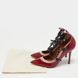 Pre Owned Valentino Tricolor Patent and Leather Love Latch Ankle Wrap Pumps Size 38.5