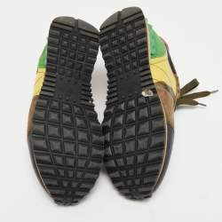 Pre Owned Valentino Multicolor Suede, Camo Print Leather and Canvas Rockrunner Sneakers Size 35.5
