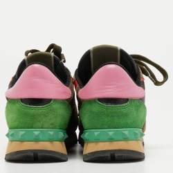 Pre Owned Valentino Multicolor Suede, Camo Print Leather and Canvas Rockrunner Sneakers Size 35.5