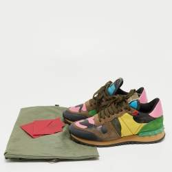 Pre Owned Valentino Multicolor Suede, Camo Print Leather and Canvas Rockrunner Sneakers Size 35.5