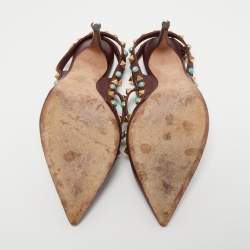 Pre Owned Valentino Burgundy Leather Rolling Rockstud Ankle Strap Pumps Size 36.5