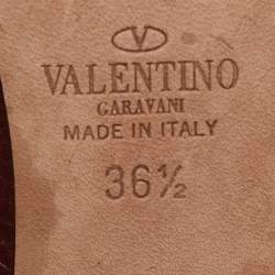 Pre Owned Valentino Burgundy Leather Rolling Rockstud Ankle Strap Pumps Size 36.5