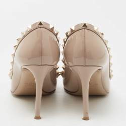 Pre Owned Valentino Beige Patent and Leather Rockstud Pumps Size 39