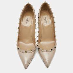 Pre Owned Valentino Beige Patent and Leather Rockstud Pumps Size 39