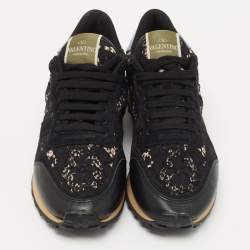 Pre Owned Valentino Tricolor Lace and Leather Rockrunner Sneakers Size 38
