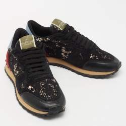 Pre Owned Valentino Tricolor Lace and Leather Rockrunner Sneakers Size 38