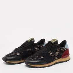 Pre Owned Valentino Tricolor Lace and Leather Rockrunner Sneakers Size 38