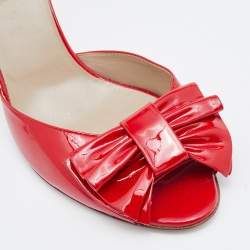 Pre Owned Valentino Red Patent Leather Bow Slide Sandals Size 40