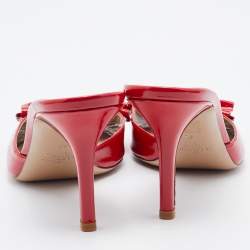 Pre Owned Valentino Red Patent Leather Bow Slide Sandals Size 40