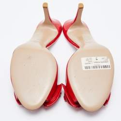 Pre Owned Valentino Red Patent Leather Bow Slide Sandals Size 40