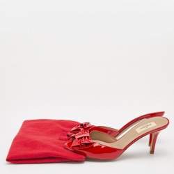 Pre Owned Valentino Red Patent Leather Bow Slide Sandals Size 40