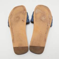 Pre Owned Valentino Blue Denim Embellished Flat Slides Size 40