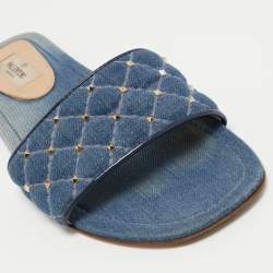 Pre Owned Valentino Blue Denim Embellished Flat Slides Size 40