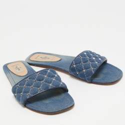 Pre Owned Valentino Blue Denim Embellished Flat Slides Size 40