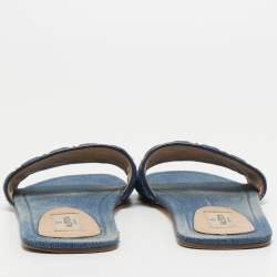 Pre Owned Valentino Blue Denim Embellished Flat Slides Size 40