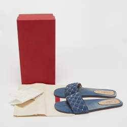 Pre Owned Valentino Blue Denim Embellished Flat Slides Size 40
